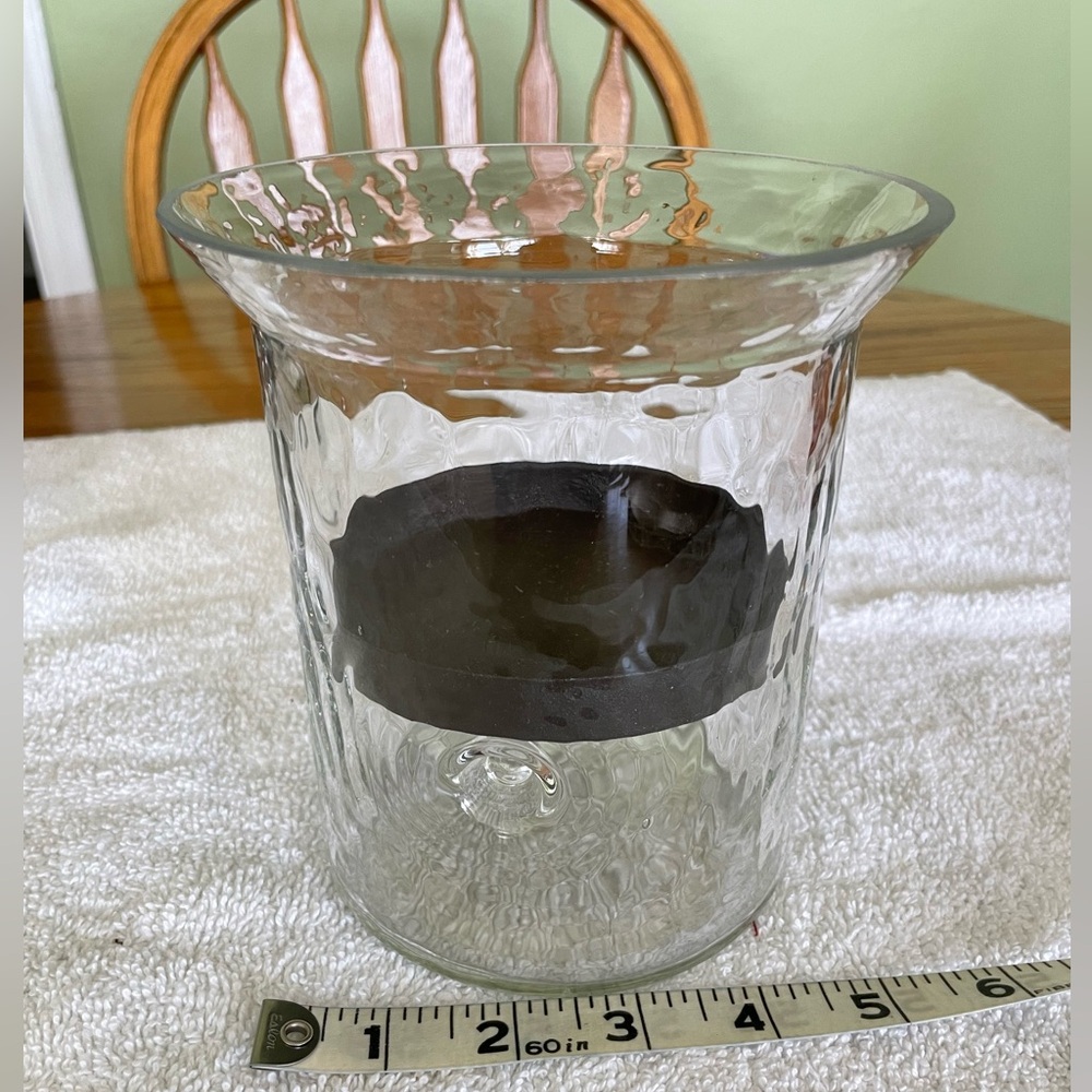 Clear Textured Glass Hurricane Vase with Black Accent